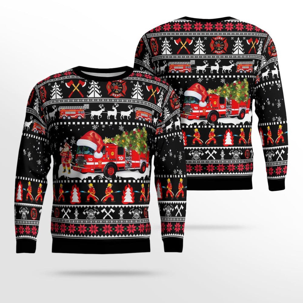 Boston Fire E-10 Tower Ladder 3 Rescue 1 Ugly Sweater Unisex Christmas Gift from Boston Massachusetts