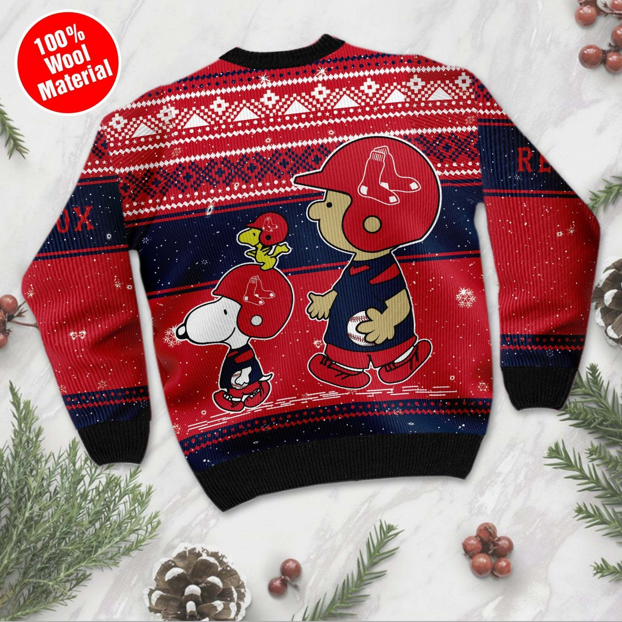 Boston Red Sox Charlie Brown Snoopy Wear Football Jersey Ugly Christmas Sweater Adult 3D Funny Matching for family - Image 3