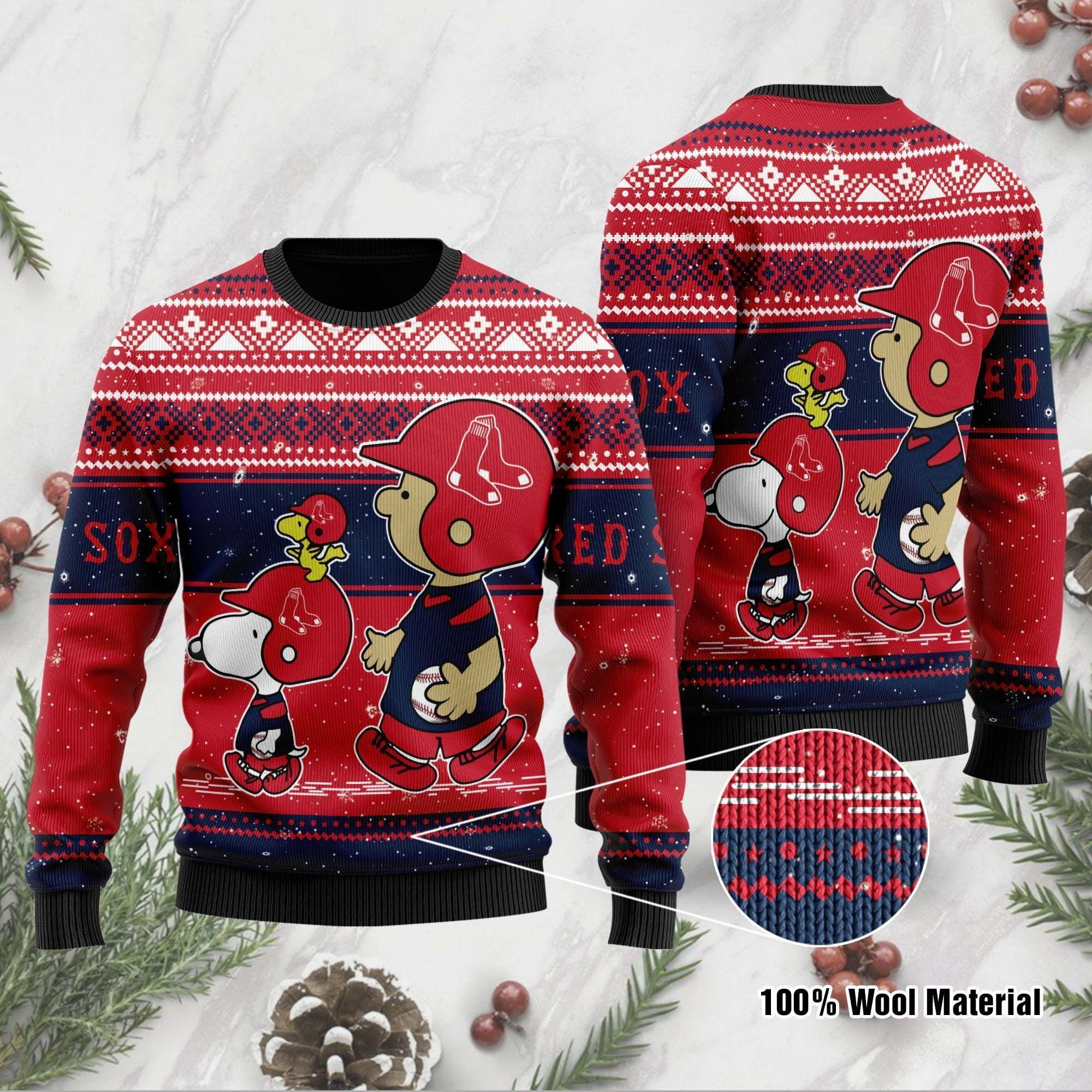 Boston Red Sox Charlie Brown Snoopy Wear Football Jersey Ugly Christmas Sweater Adult 3D Funny Matching for family