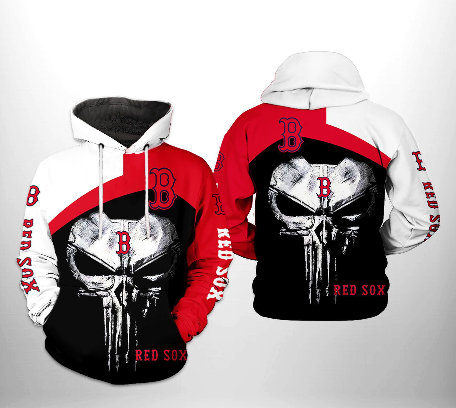 Boston Red Sox MLB Skull Punisher 3D All Over Print Hoodie, Zip Hoodie