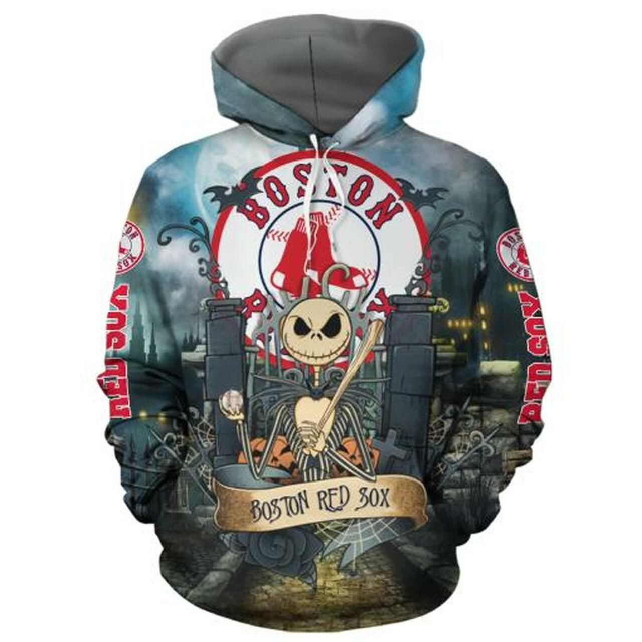 Boston Red Sox With Jack Skellington 3D All Over Print Hoodie, Zip Hoodie