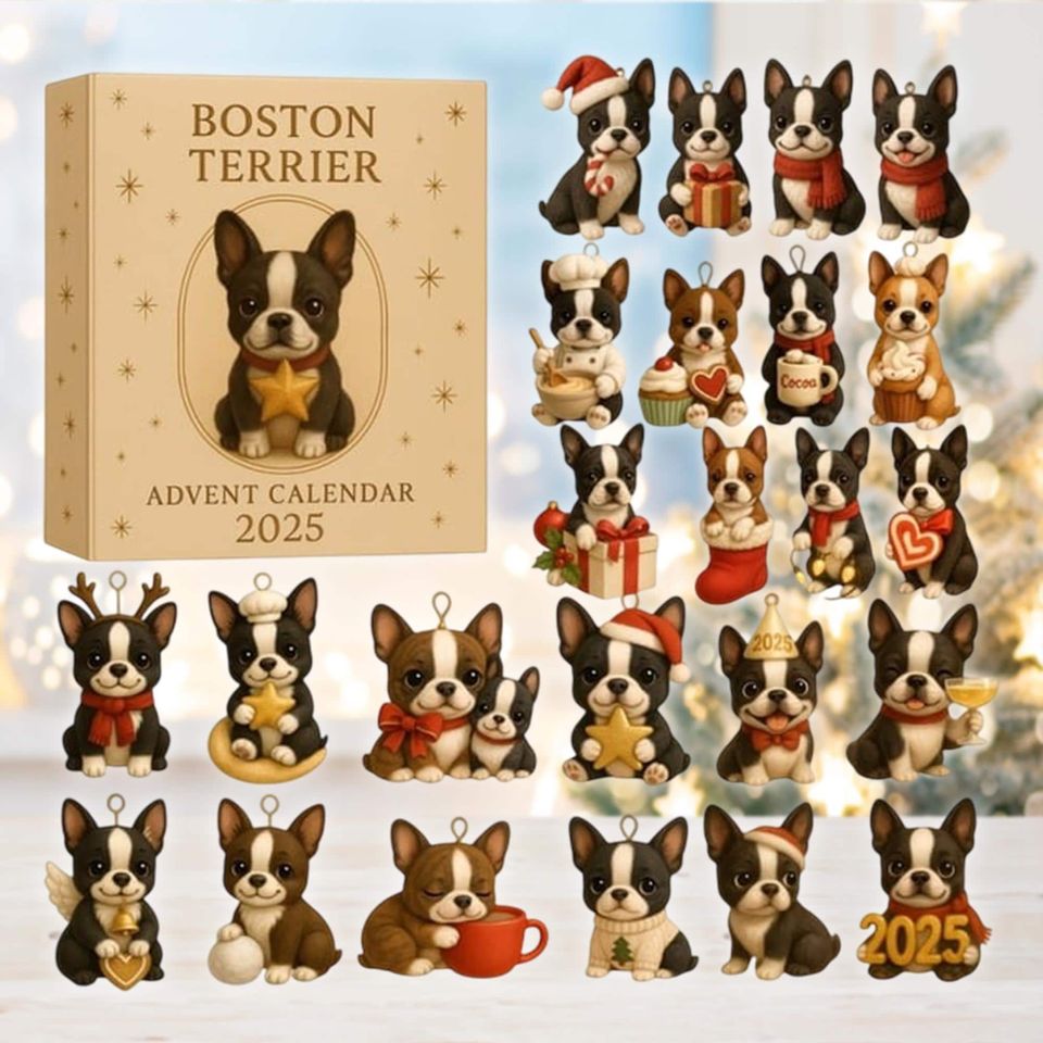 Boston Terrier Advent Calendar 2025, Mini Dog Figurine Set, Christmas Countdown Gift, Puppy Lover Decor
