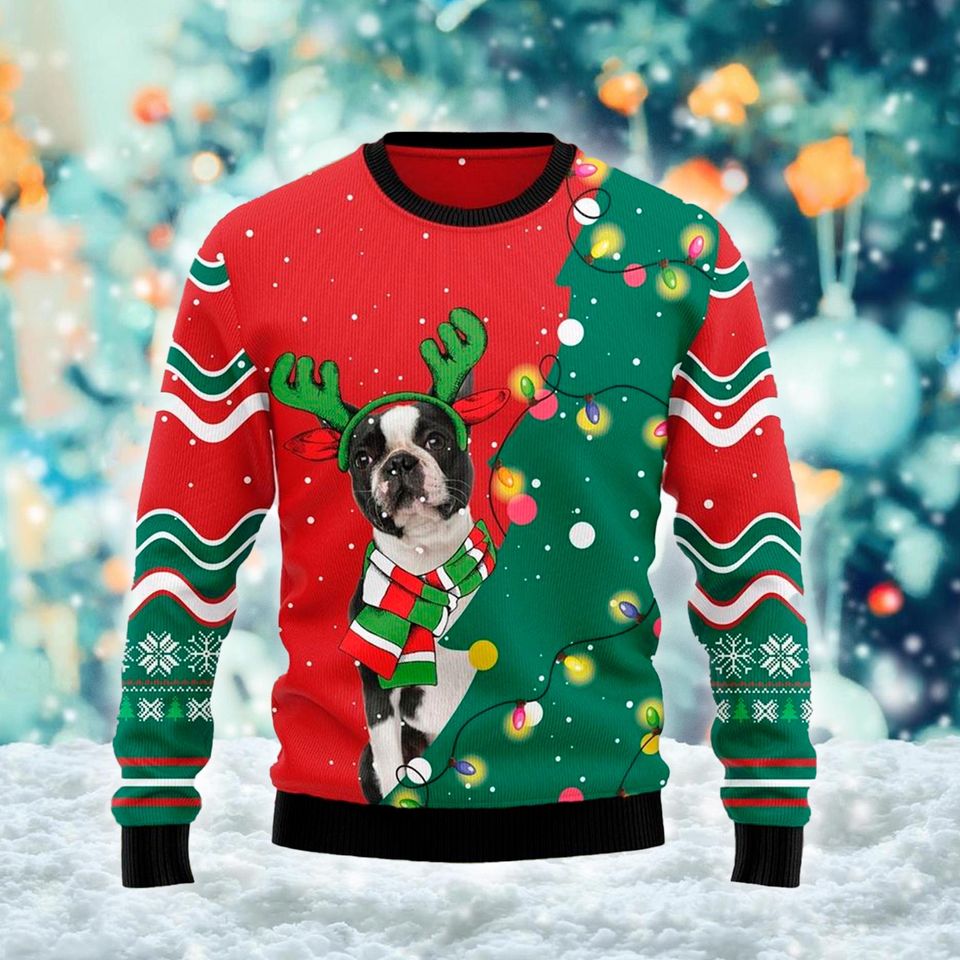 Boston Terrier Christmas Ugly Sweatshirt, Christmas Gift For Men Women Kid