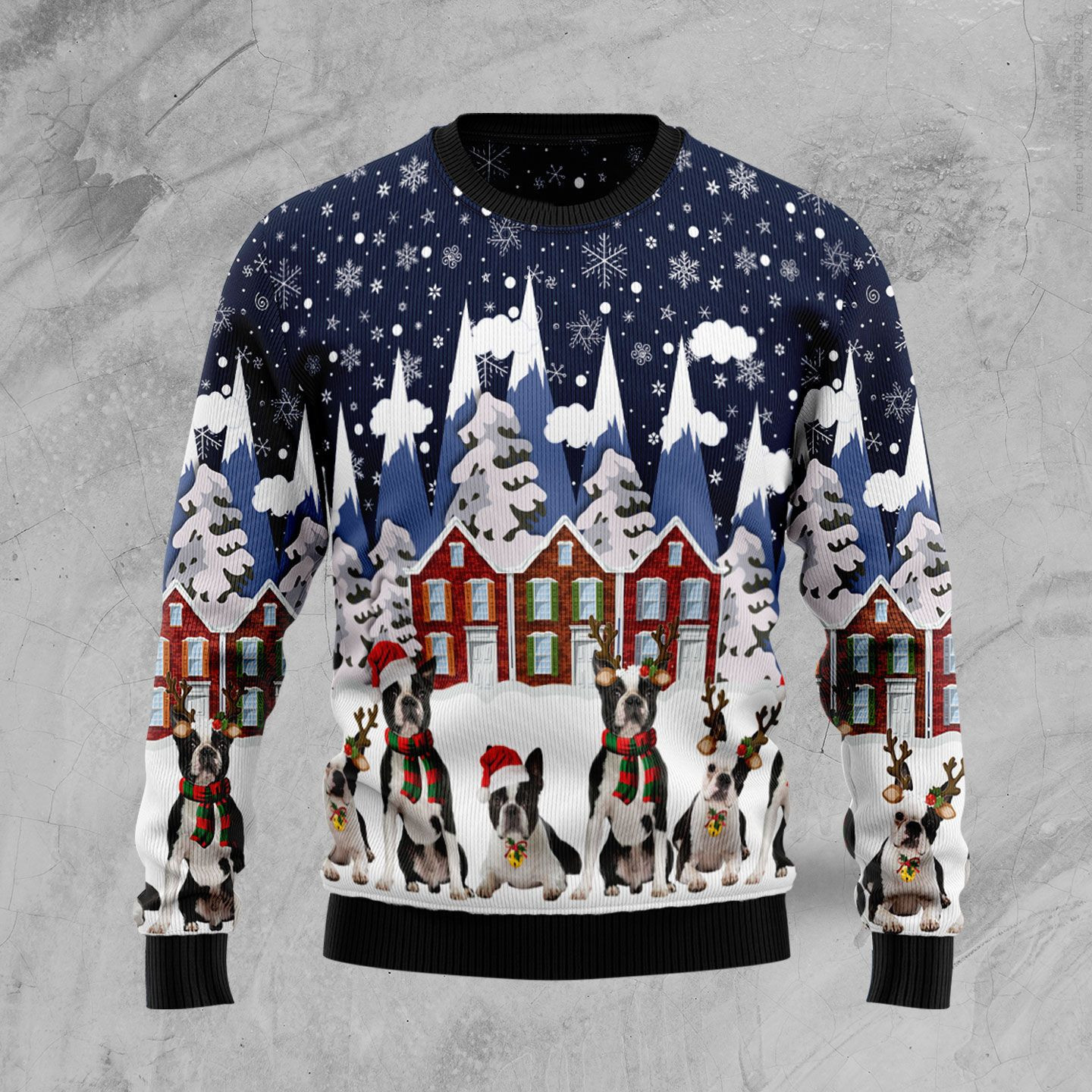 Boston Terrier Family Ugly Christmas Sweater Adult 3D Funny Matching for family