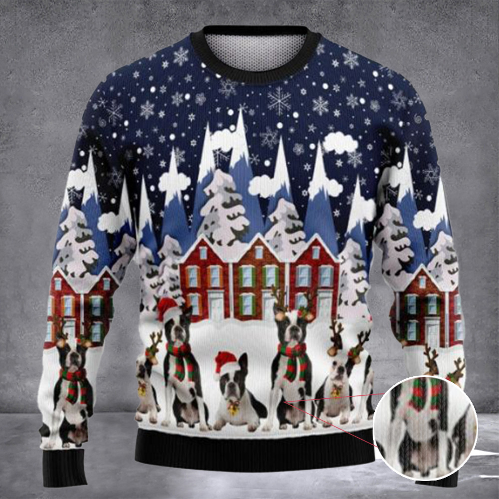 Boston Terrier Ugly Christmas Sweater 2024 Christmas Dogs Clothing Boston Terrier Owner Gifts