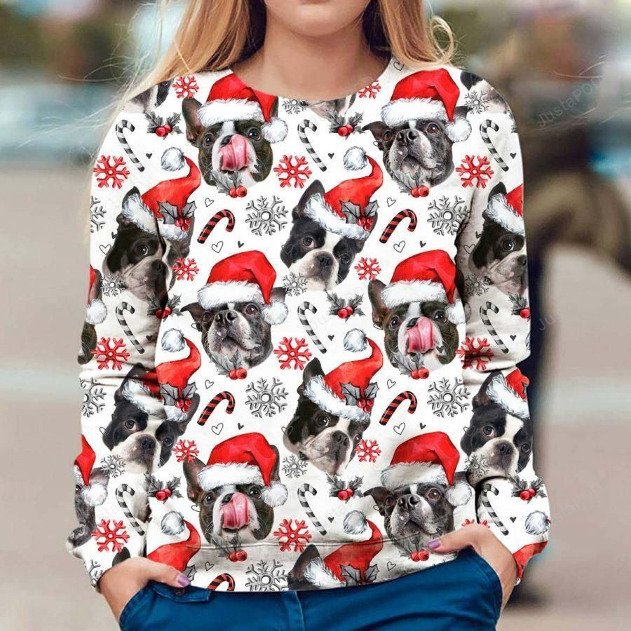 Boston Terrier Ugly Christmas Sweater Adult 3D Funny Matching for family