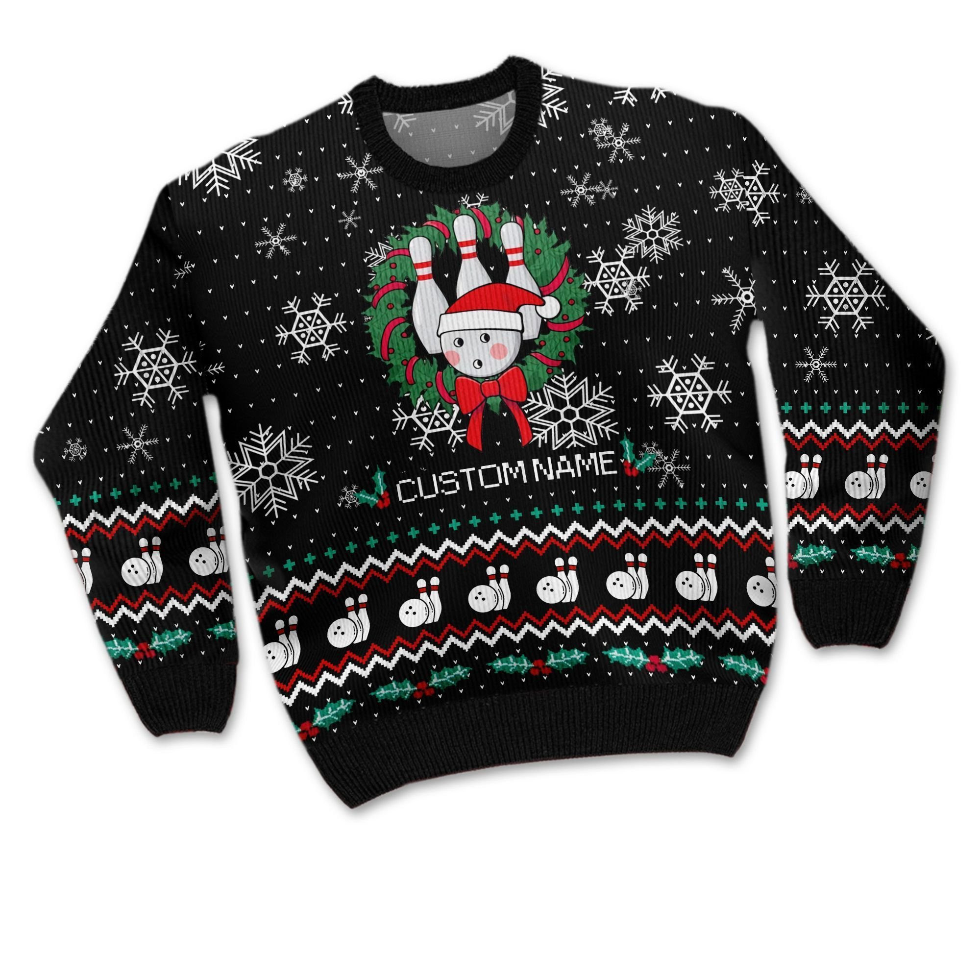 Bowling Christmas Snowflakes Personalized Gifts For Bowlers Sport Lovers Ugly Christmas Sweater Adult 3D Funny Matching for family - Image 3