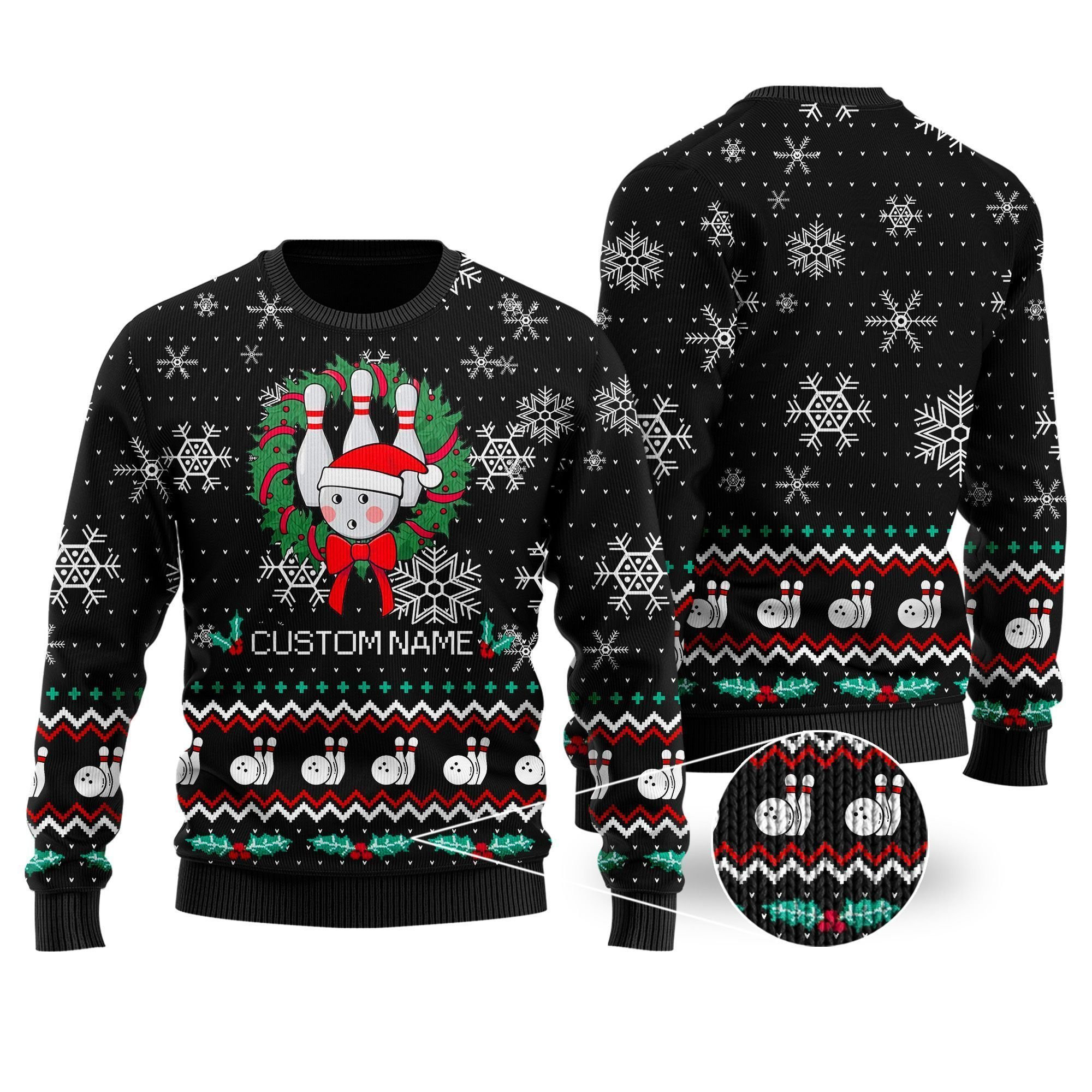 Bowling Christmas Snowflakes Personalized Gifts For Bowlers Sport Lovers Ugly Christmas Sweater Adult 3D Funny Matching for family