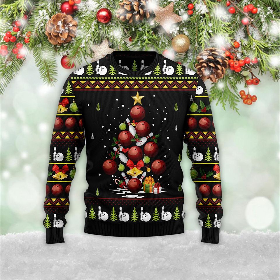 Bowling Christmas Tree 3D Sweater