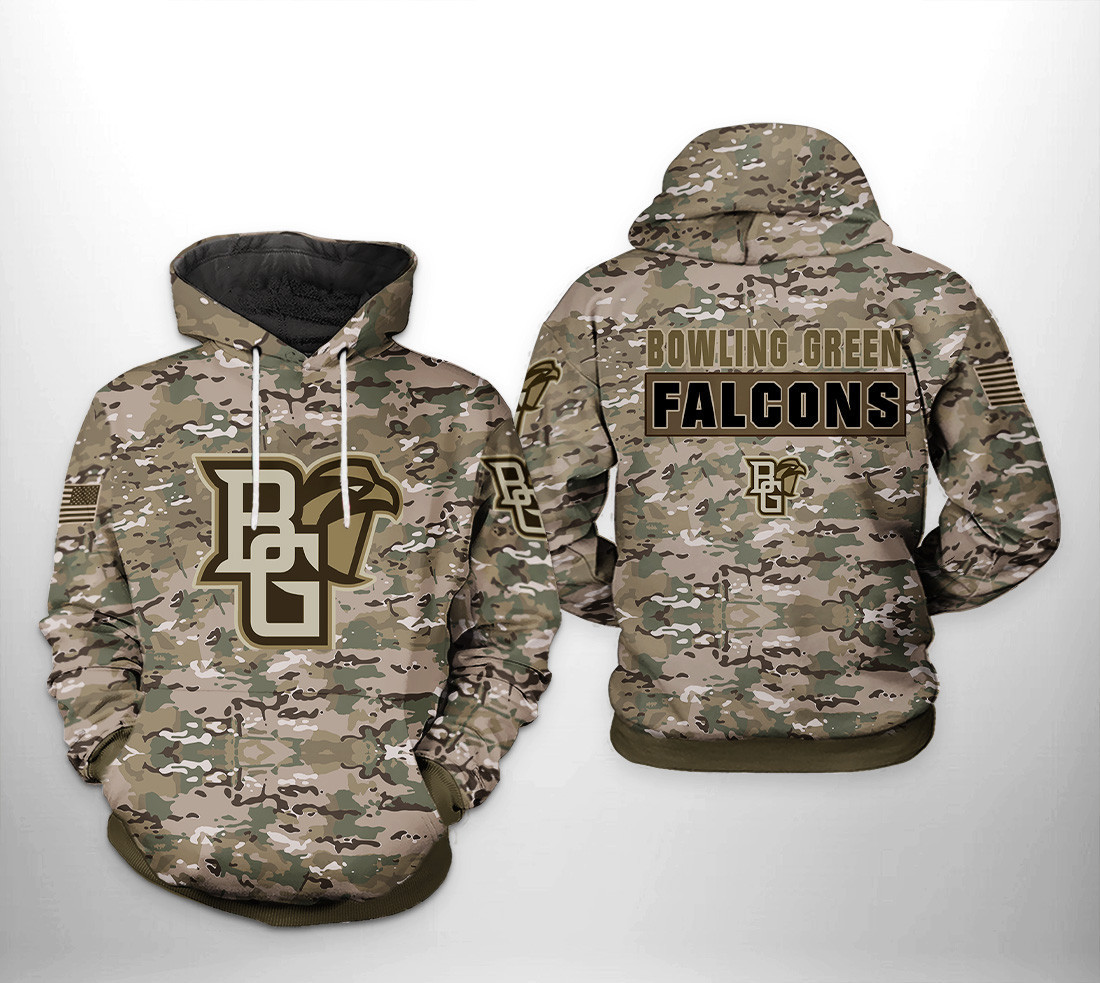 Bowling Green Falcons NCAA Camo Veteran 3D All Over Print Hoodie, Zip Hoodie