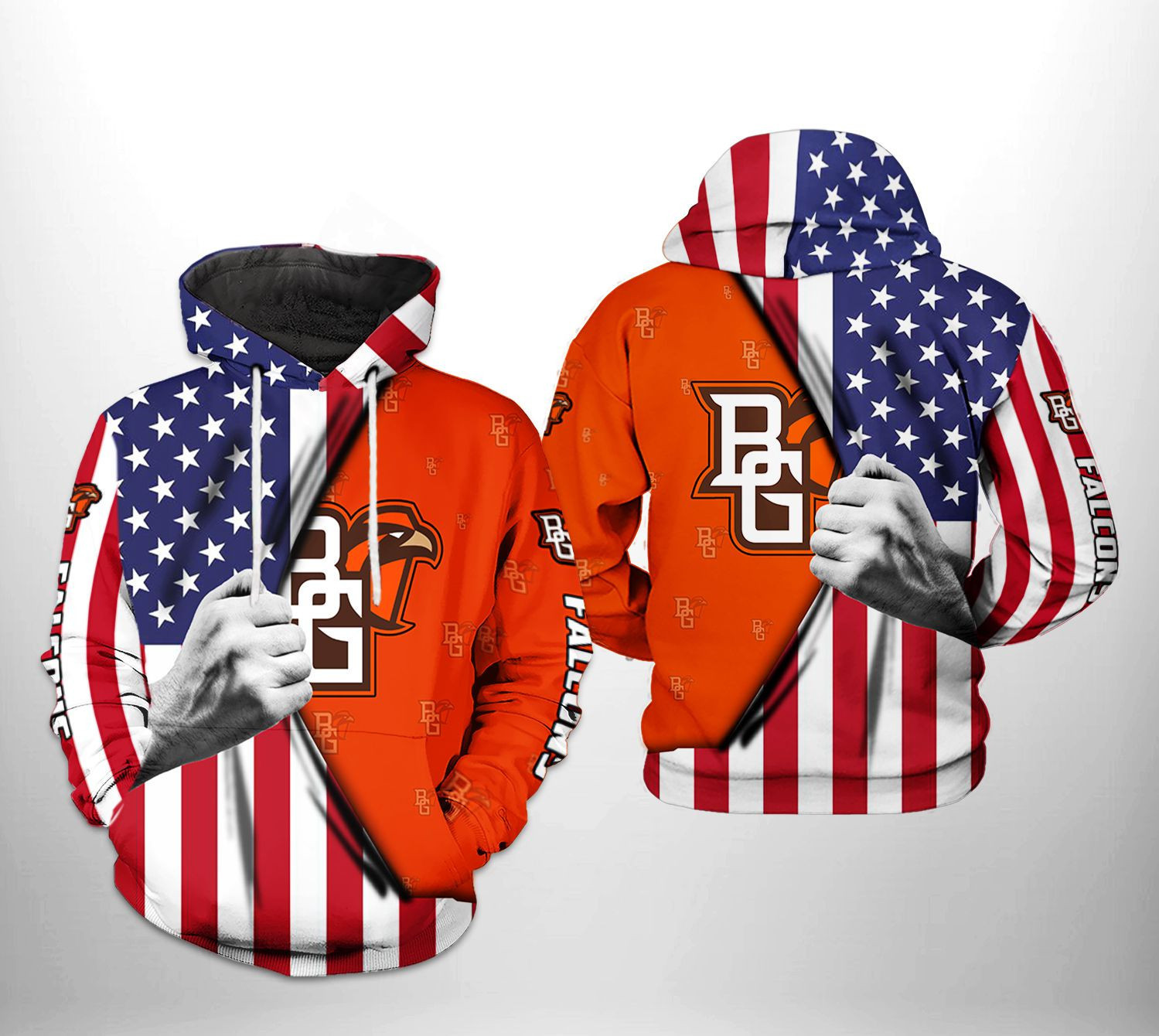Bowling Green Falcons NCAA US FLag 3D All Over Print Hoodie, Zip Hoodie