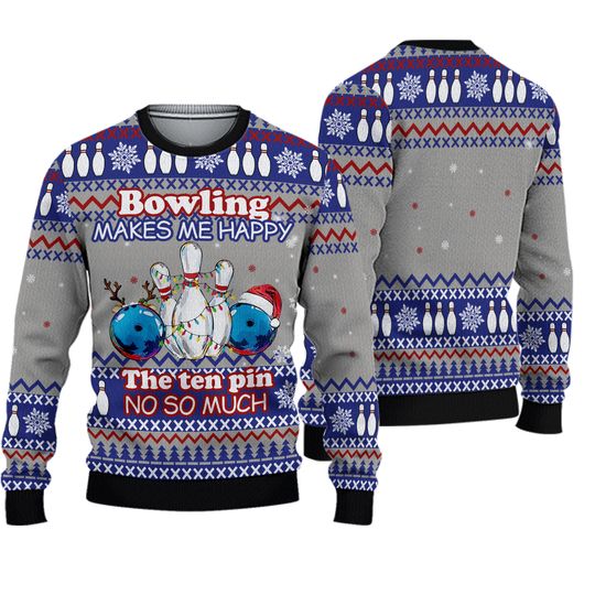 Bowling Merry Christmas Ugly Christmas Sweater, Bowling Makes Happy Ugly Sweater - Image 4