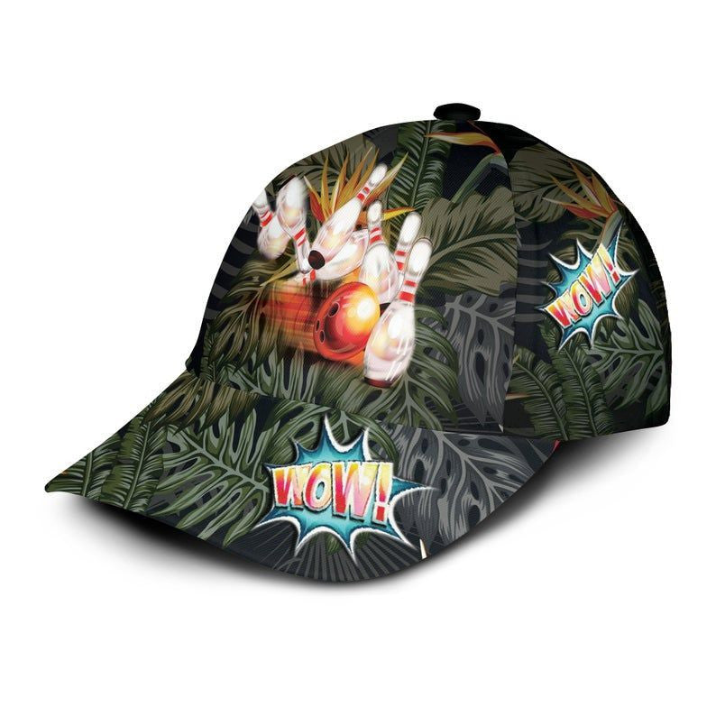 Bowling Tropical Leaves 3D Hat Classic Cap For Sport Lovers In Daily Life, Bowling 3D Hat Classic Cap, bowling cap Trucker Hats Custom Hats Gifts For Men & Women