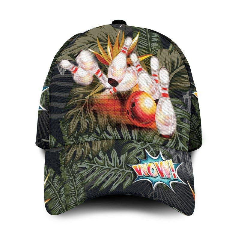 Bowling Tropical Leaves 3D Hat Classic Cap For Sport Lovers In Daily Life, Bowling 3D Hat Classic Cap, bowling cap Trucker Hats Custom Hats Gifts For Men & Women