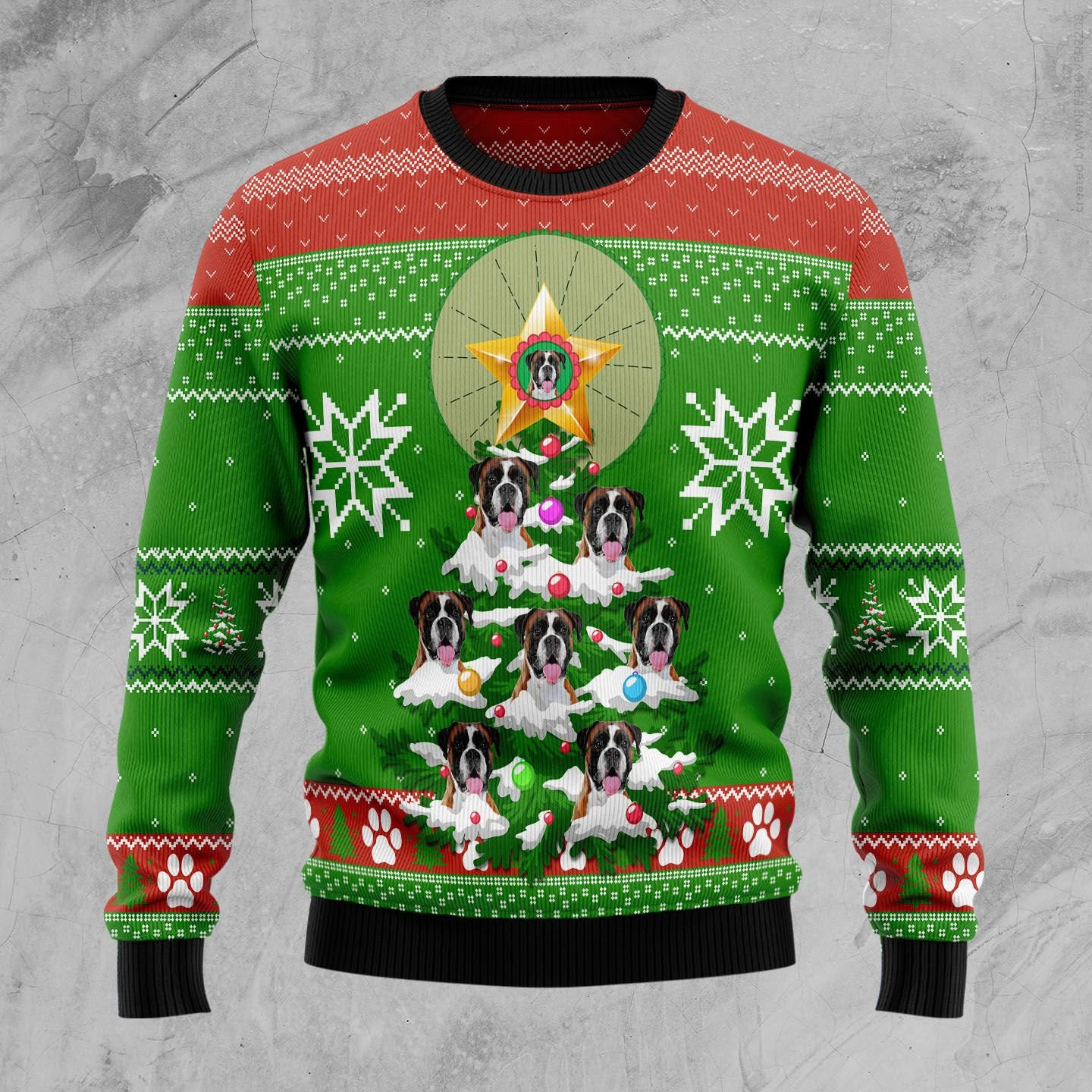 Boxer Pine Ugly Christmas Sweater Adult 3D Funny Matching for family