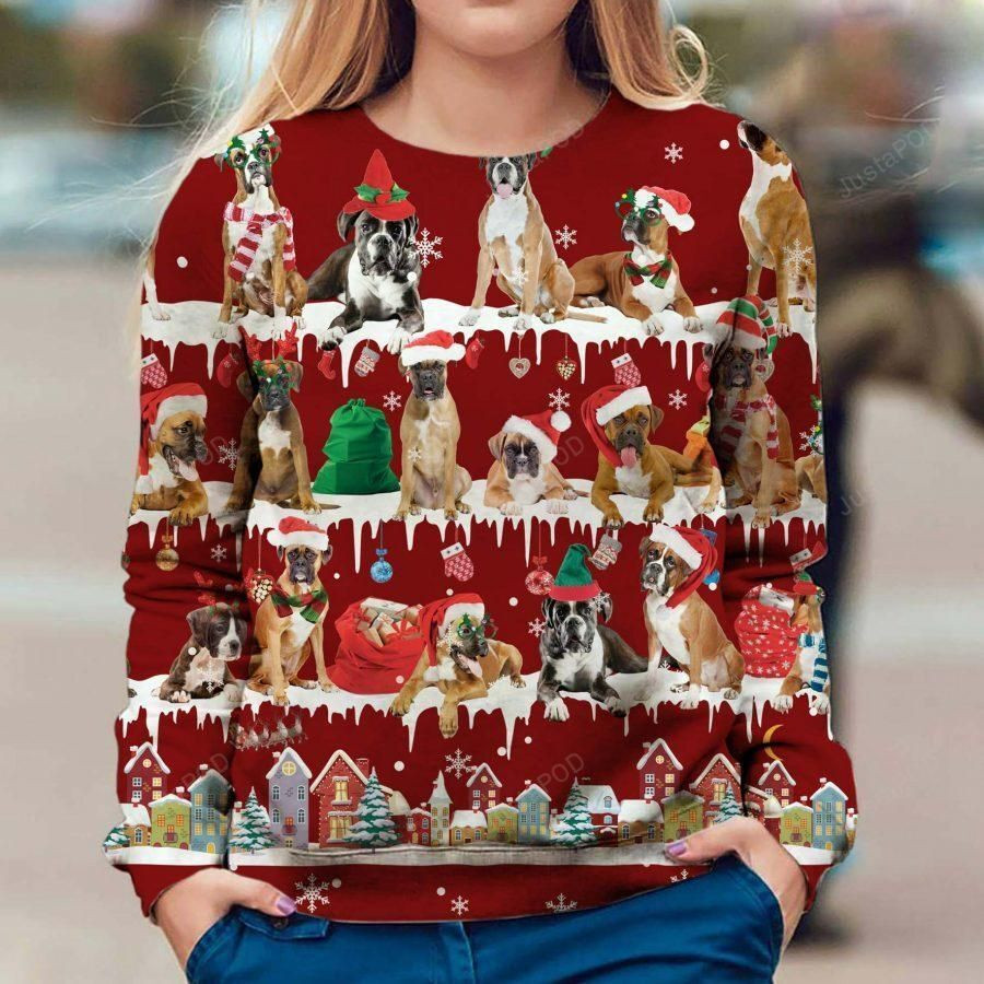 Boxer Snow Christmas Ugly Christmas Sweater Adult 3D Funny Matching for family