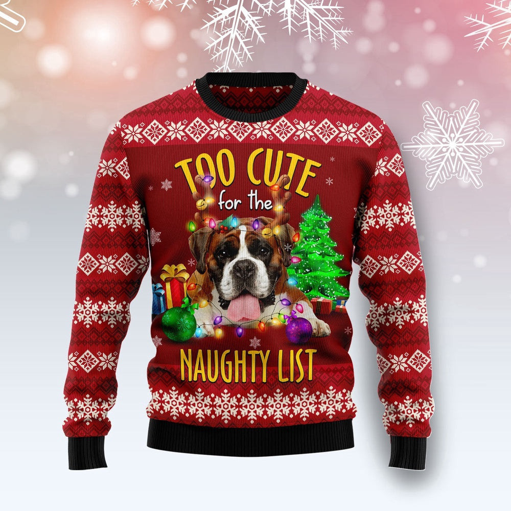 Boxer Too Cute Unisex Sweater for Couples Friends Funny Family Christmas Holiday Gift