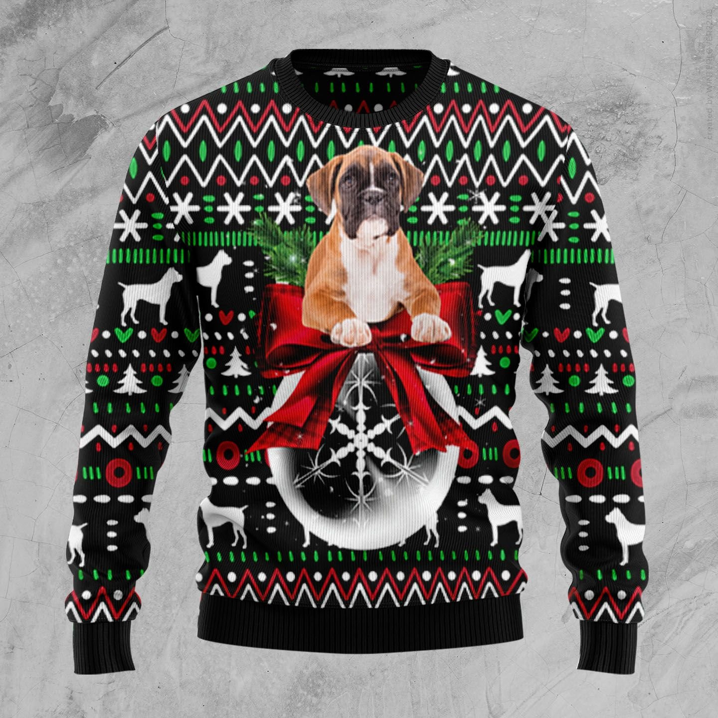 Boxer Xmas Ball Ugly Christmas Sweater Adult 3D Funny Matching for family