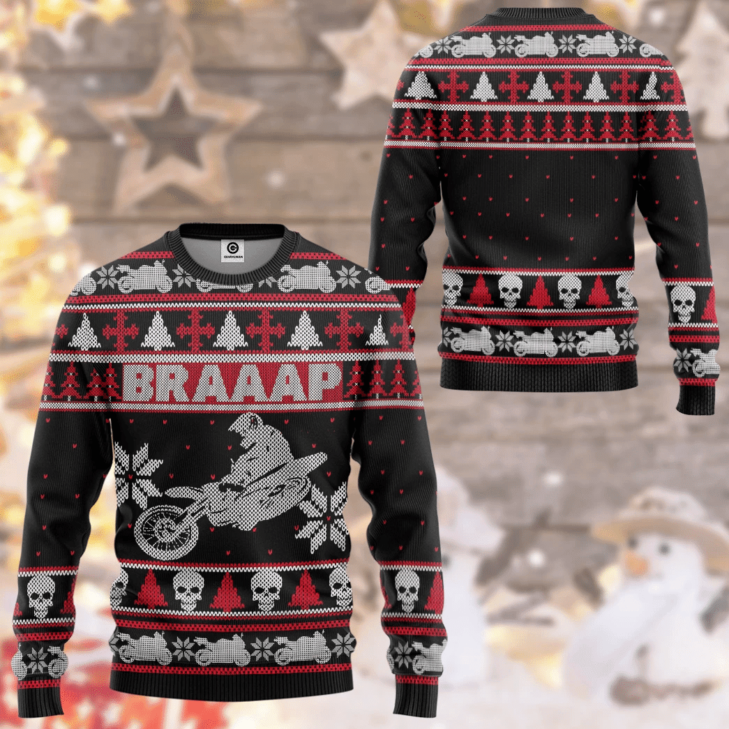 Braaap Dirt Bike Ugly Christmas Sweater Adult 3D Funny Matching for family
