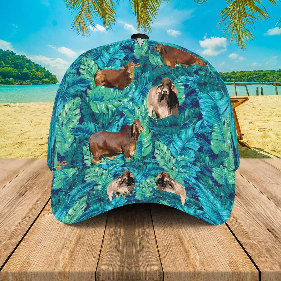 Brahman Cattle Lovers Hawaiian Summer Hats, Cow Hawaiian 3D Baseball Cap for Women & Men Trucker Hats Custom Hats Gifts For Men & Women