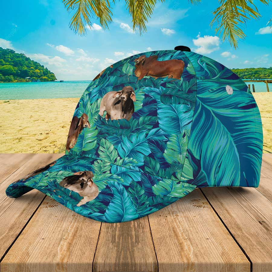 Brahman Cattle Lovers Hawaiian Summer Hats, Cow Hawaiian 3D Baseball Cap for Women & Men Trucker Hats Custom Hats Gifts For Men & Women