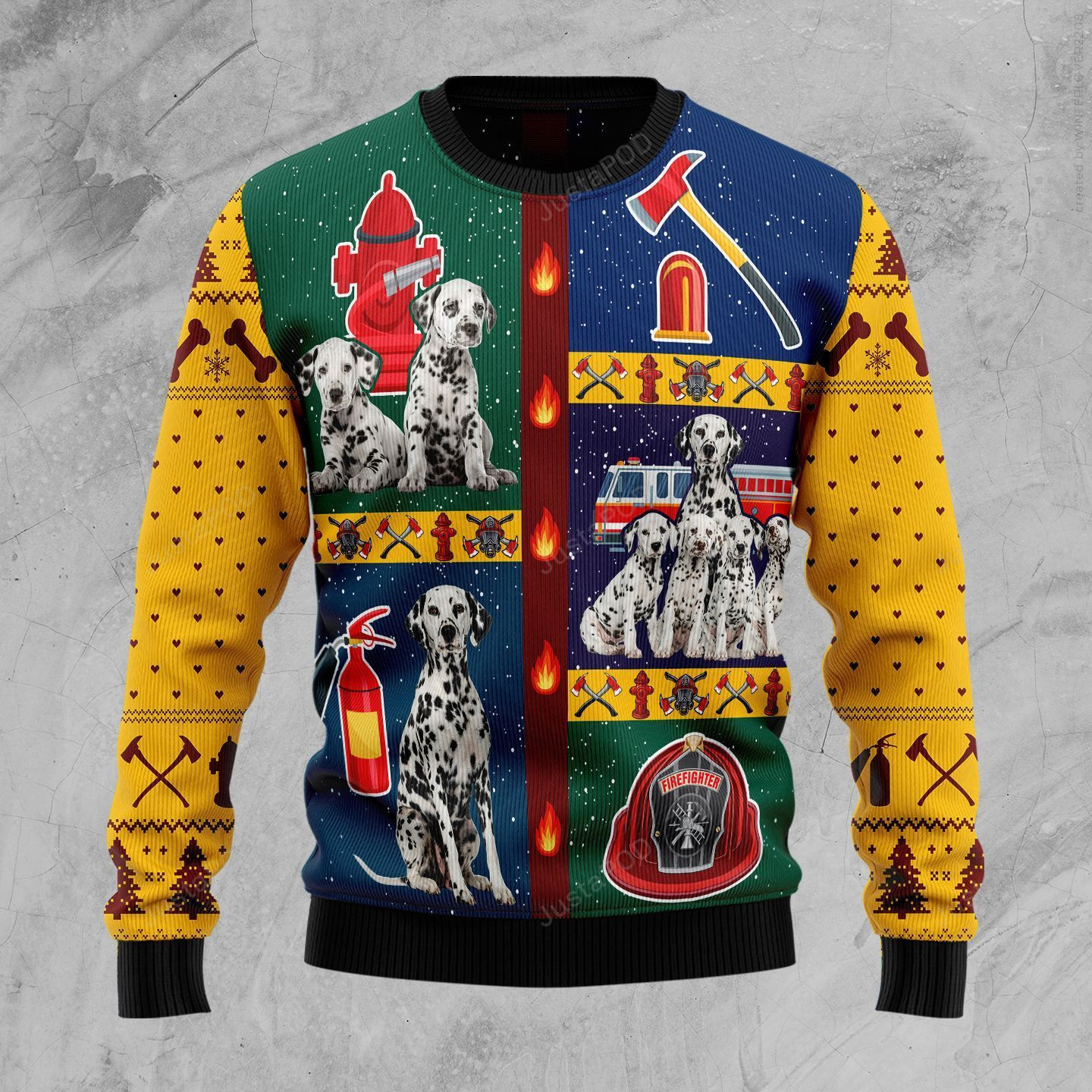 Brave Dalmatian Firefighter Ugly Christmas Sweater Adult 3D Funny Matching for family