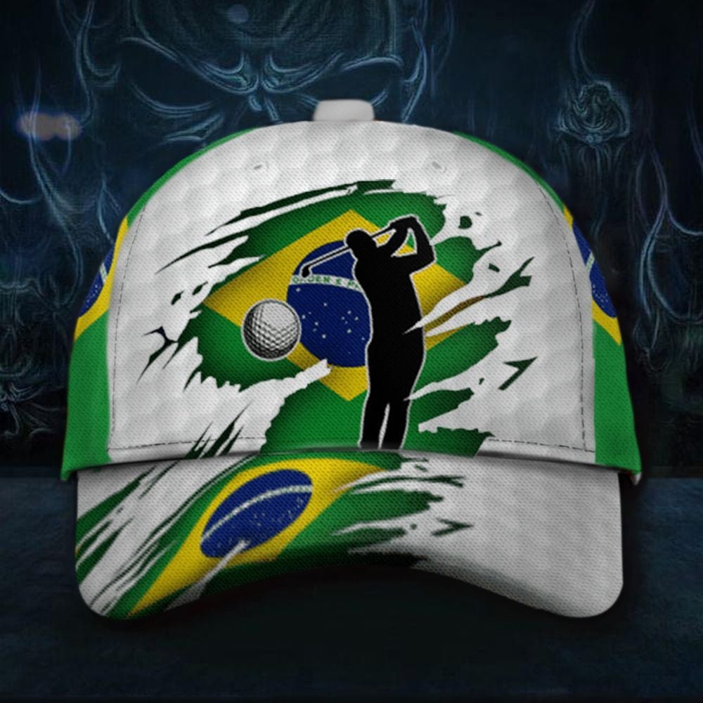 Brazil Flag Golfer Hat Vintage Patriotic Cool Caps For Men Golf Gift Ideas Trucker Hats Custom Hats Gifts For Men & Women