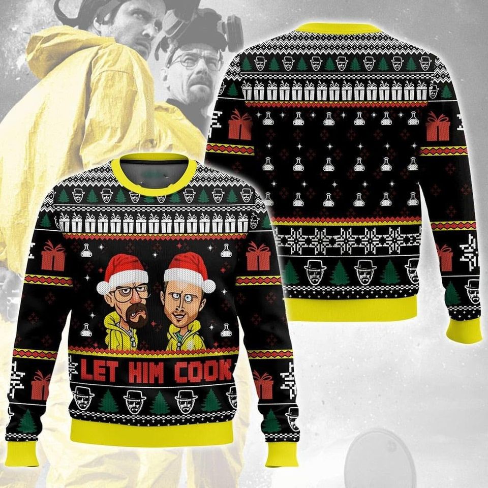 Breaking Bad Let Him Cook Christmas Ugly Sweater, Walter White Meme Sweater