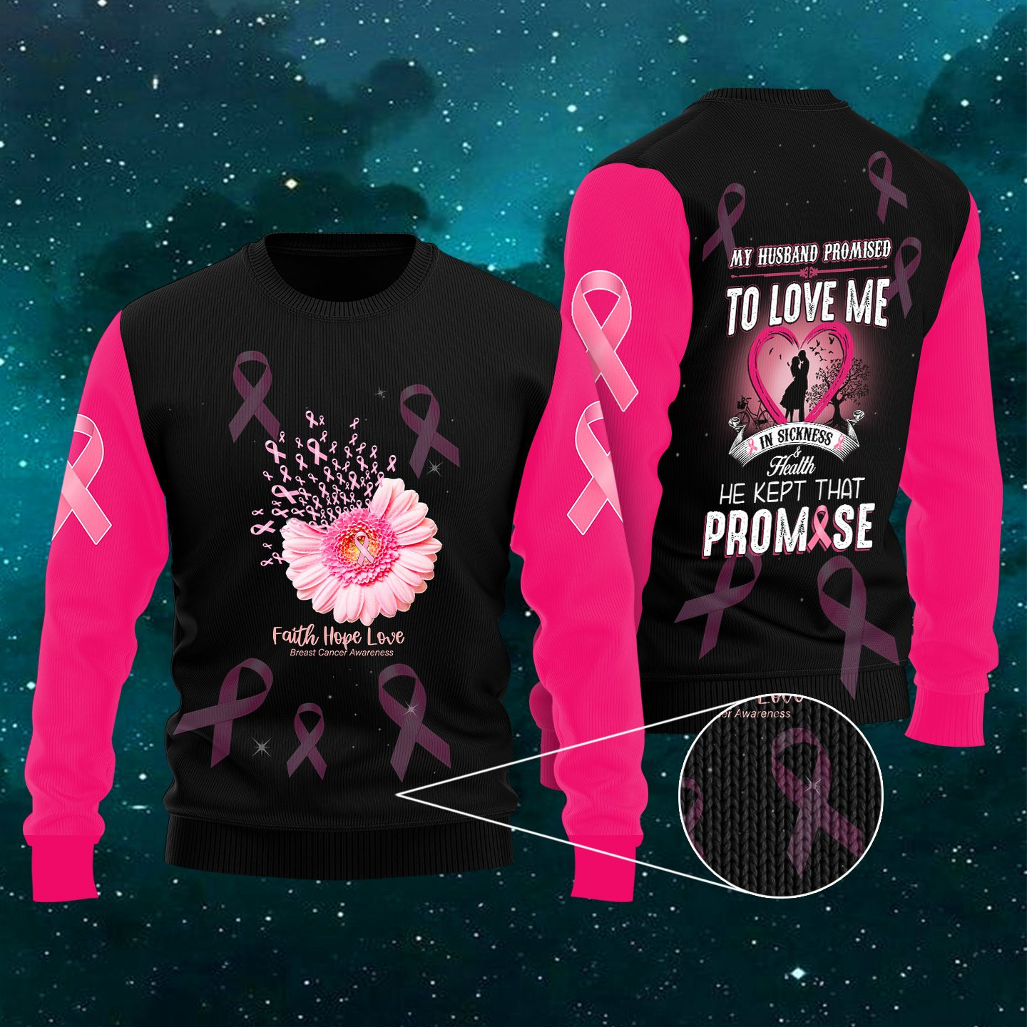 Breast Cancer Awareness Husband Love Ugly Christmas Sweater Adult 3D Funny Matching for family