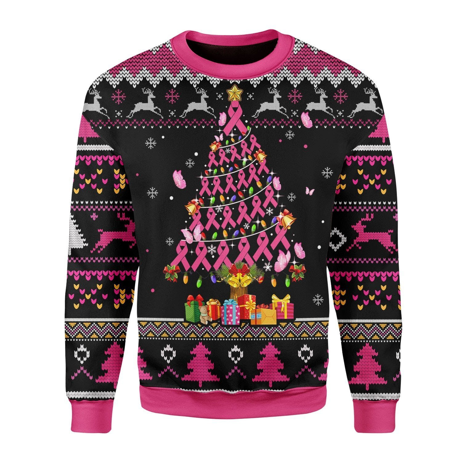 Breast Cancer Awareness Ugly Christmas Sweater Adult 3D Funny Matching for family