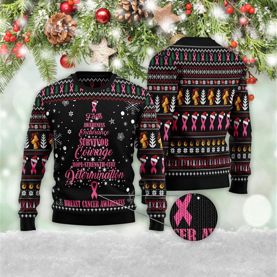 Breast Cancer Christmas Tree 3D Sweater
