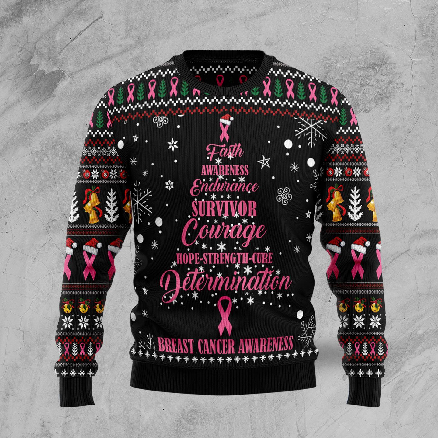 Breast Cancer Christmas Tree Ugly Christmas Sweater Adult 3D Funny Matching for family