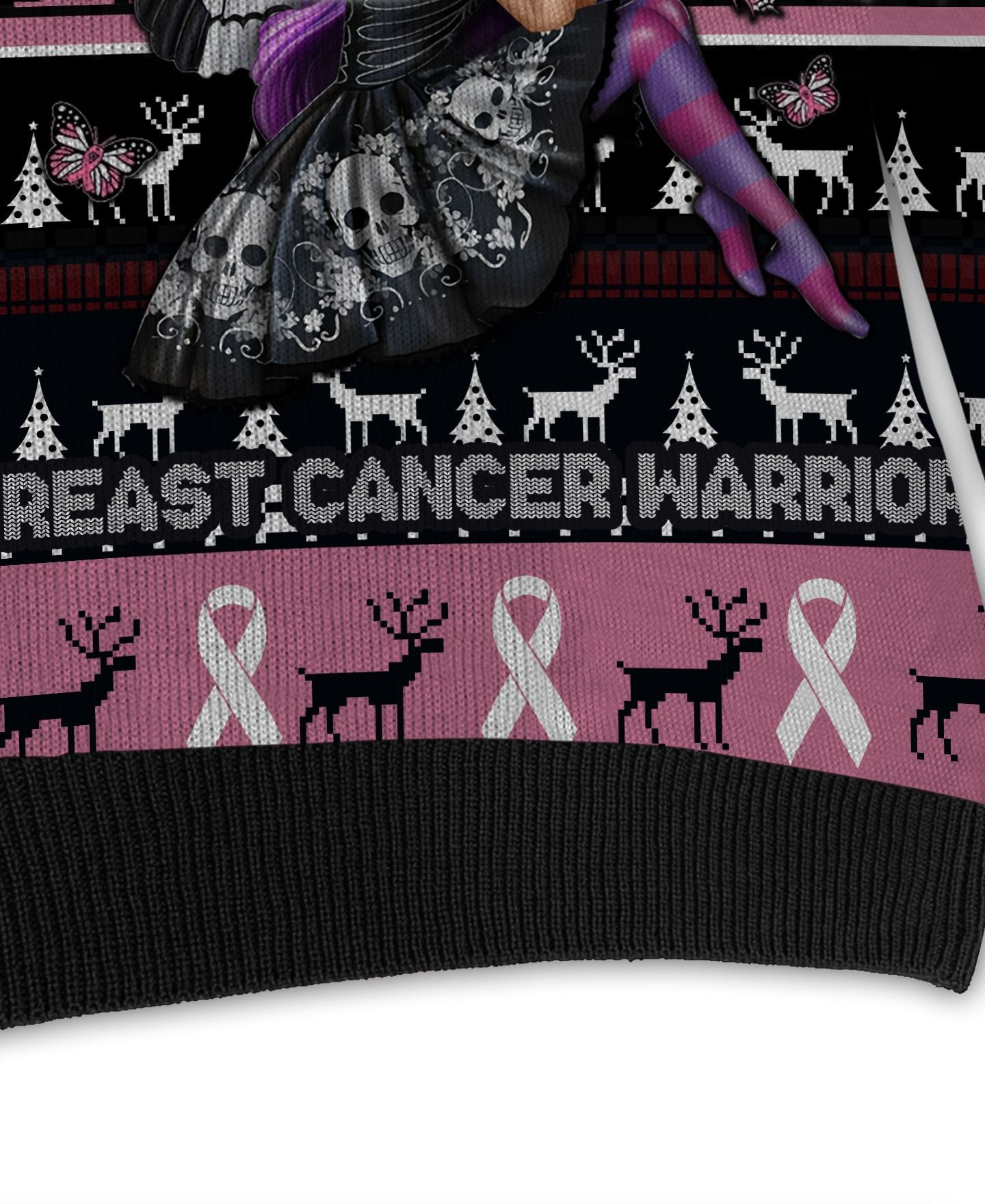 Breast Cancer Warrior With Pink Ribbons For Breast Cancer Patients And Supporters Ugly Christmas Sweater Adult 3D Funny Matching for family - Image 4