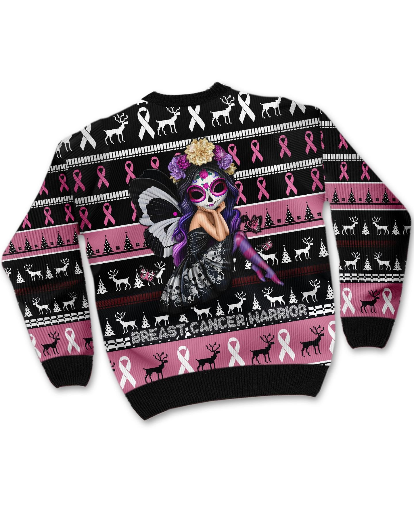 Breast Cancer Warrior With Pink Ribbons For Breast Cancer Patients And Supporters Ugly Christmas Sweater Adult 3D Funny Matching for family - Image 3