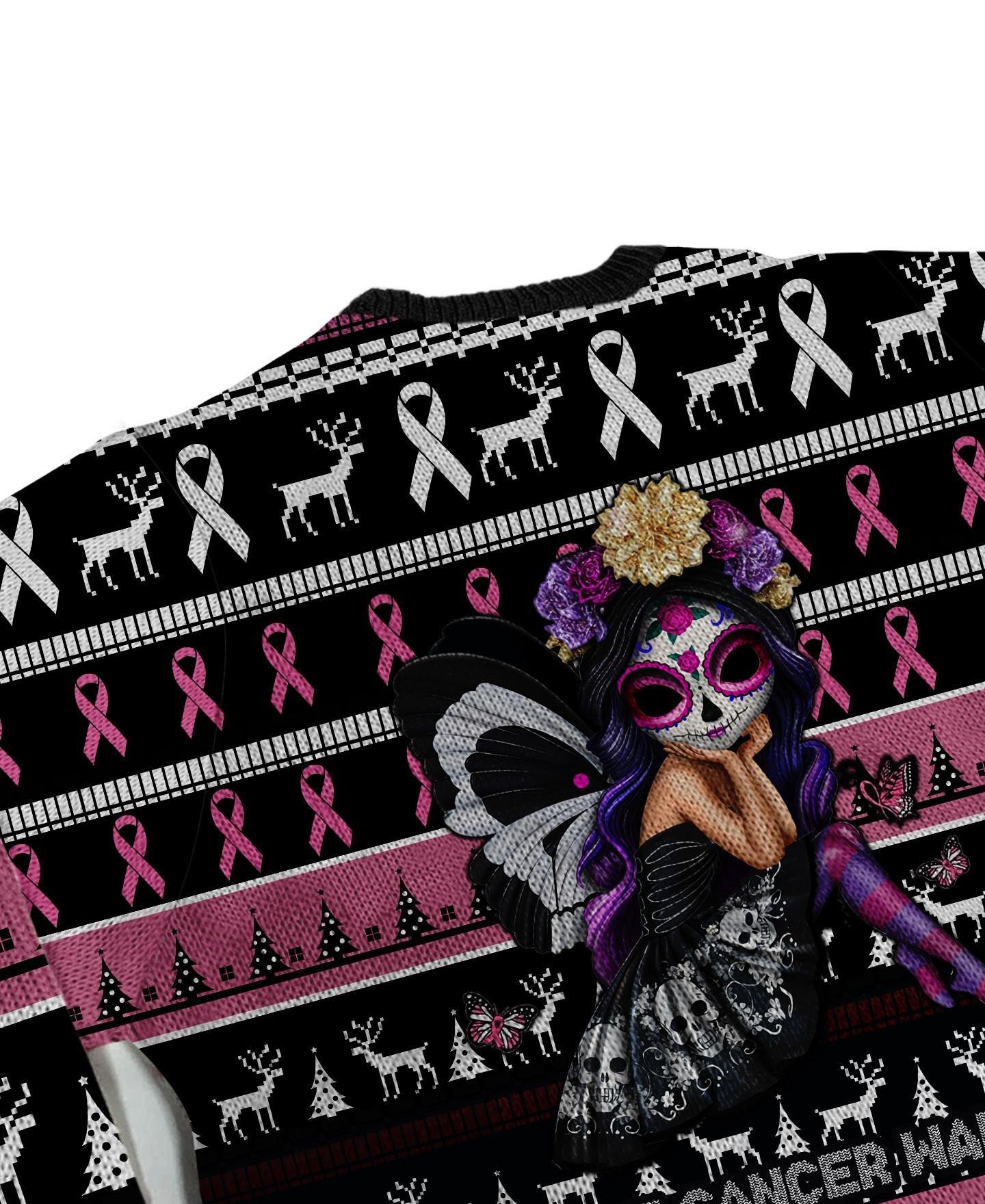 Breast Cancer Warrior With Pink Ribbons For Breast Cancer Patients And Supporters Ugly Christmas Sweater Adult 3D Funny Matching for family - Image 5