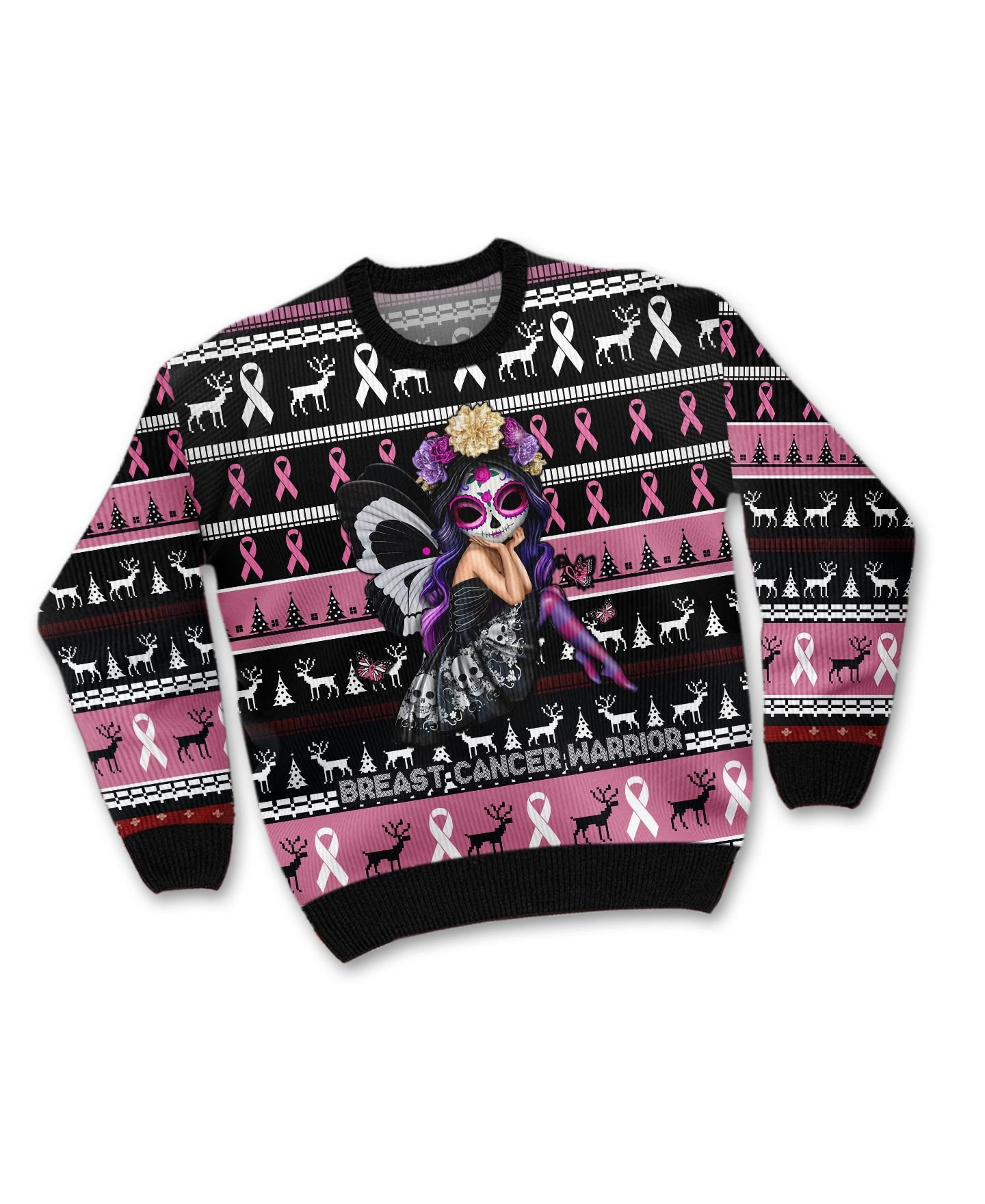 Breast Cancer Warrior With Pink Ribbons For Breast Cancer Patients And Supporters Ugly Christmas Sweater Adult 3D Funny Matching for family - Image 2