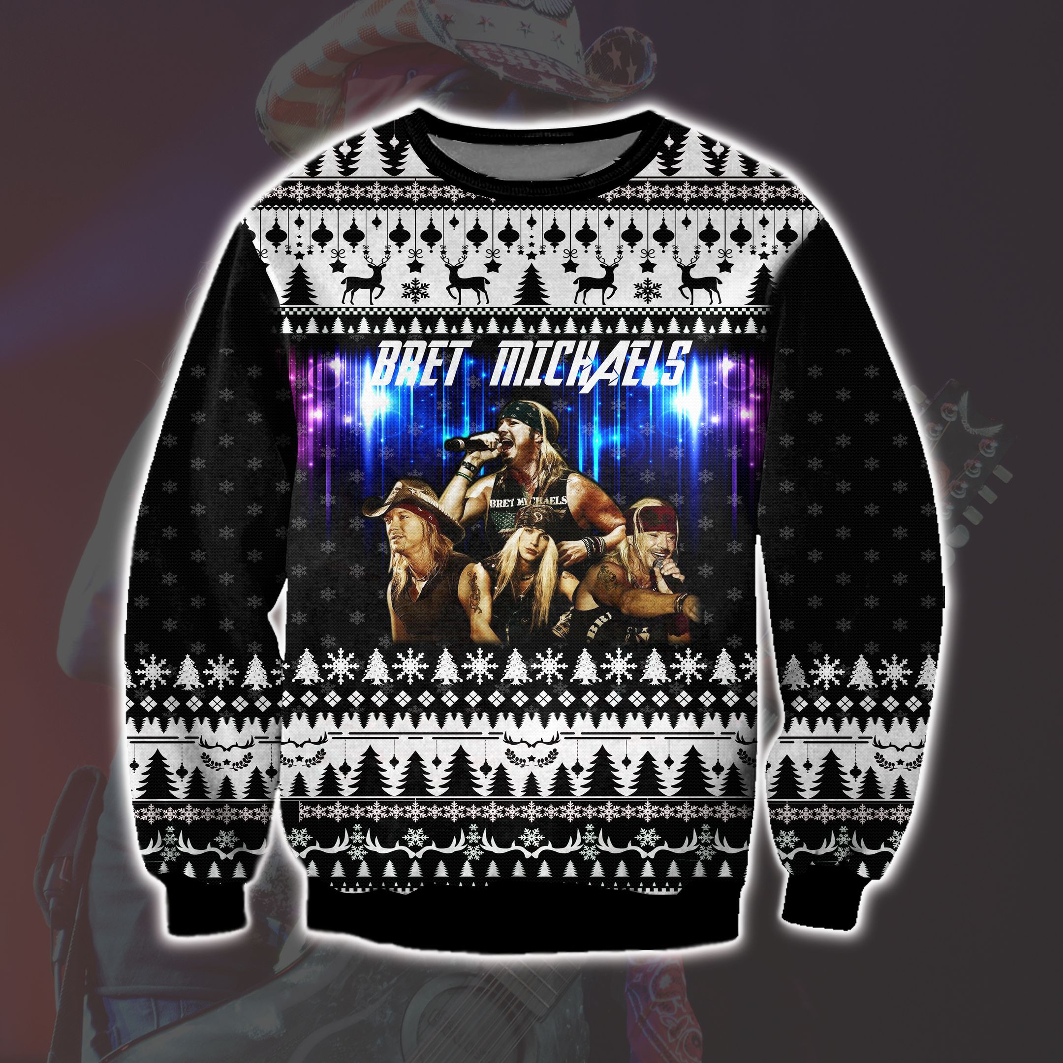 Bret Michaels 3D Print Ugly Christmas Sweater Adult 3D Funny Matching for family