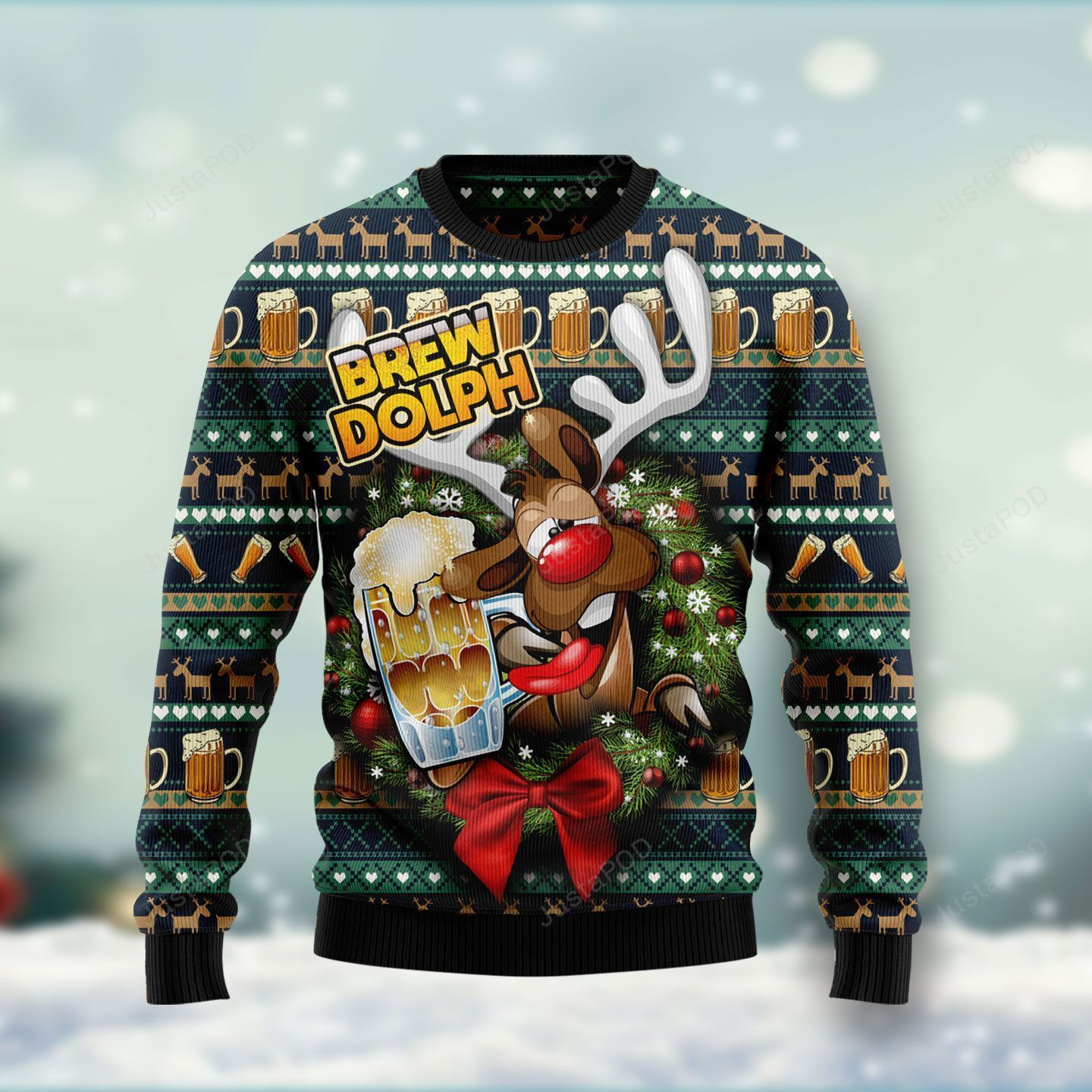 Brewdolph Reindeer Ugly Christmas Sweater Adult 3D Funny Matching for family