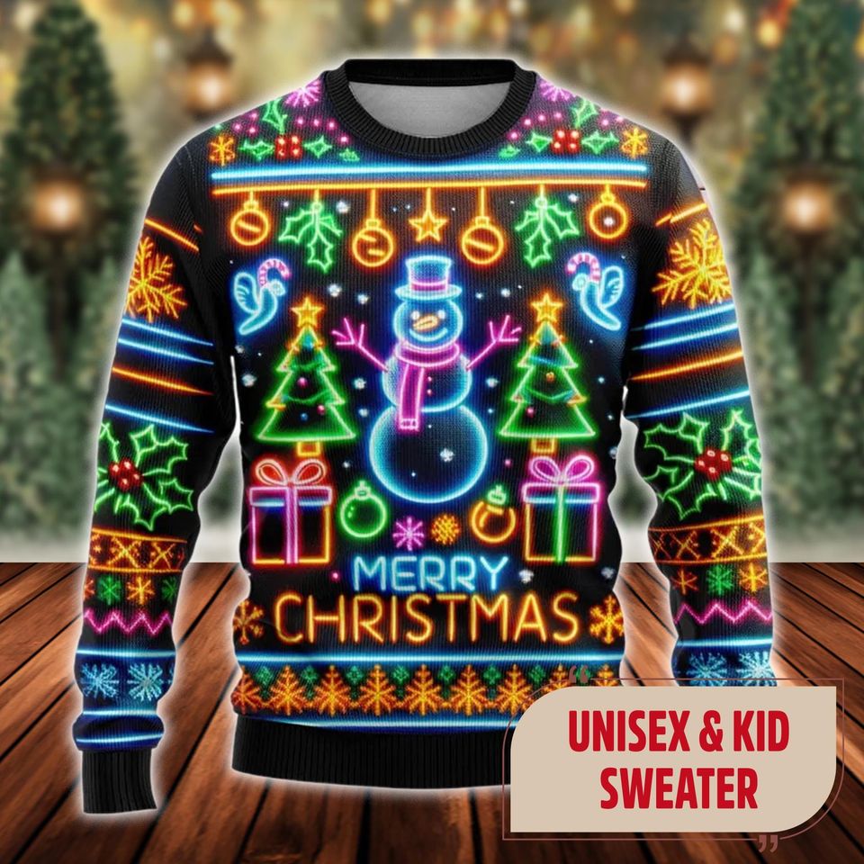 Bright Neon Lighting Ugly Christmas Sweater, Bright Neon Lighting Xmas