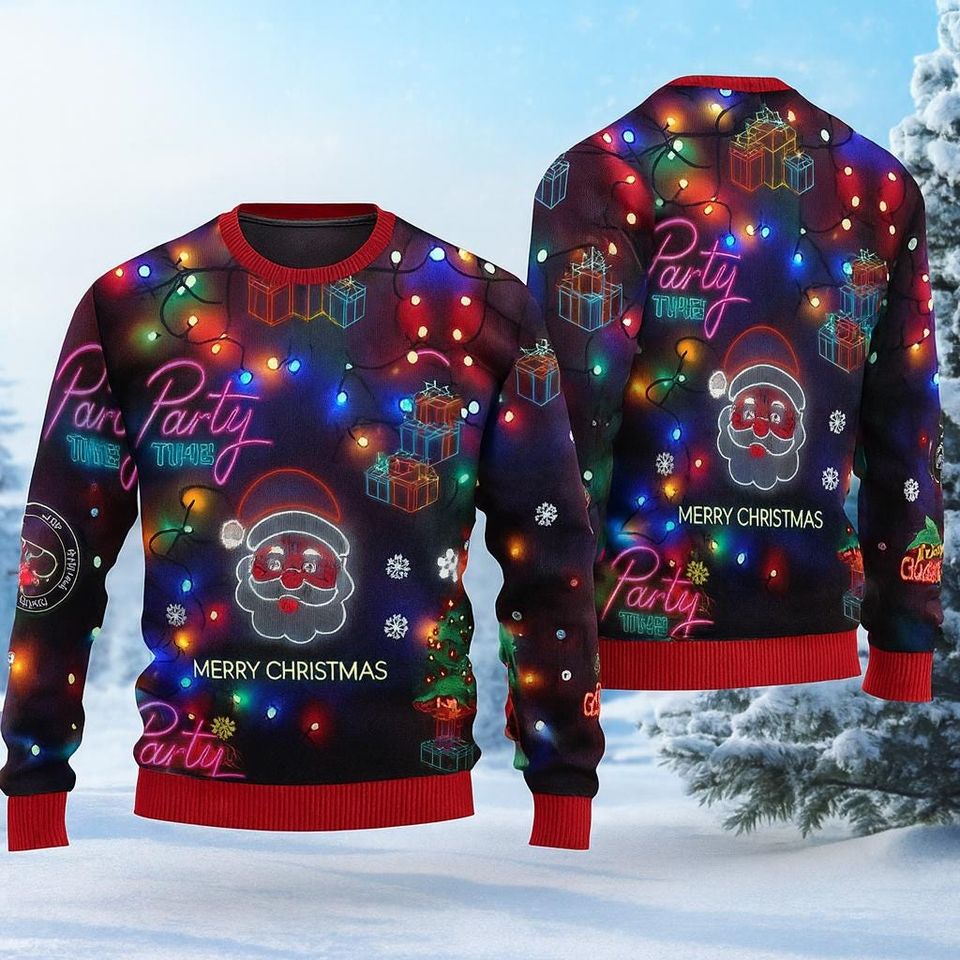 Bright Neon Lighting Ugly Christmas Sweater, Fun Festive Holiday Outfit