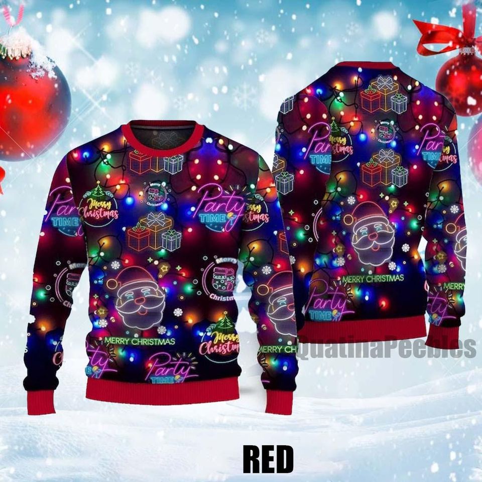 Bright Neon Lighting Ugly Christmas Sweater, Neon Lighting Sweater