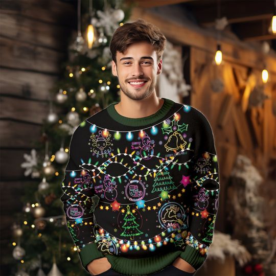 Bright Neon Lighting Ugly Christmas Sweater, Ugly Sweater 2023, Neon Lighting Sweater - Image 6