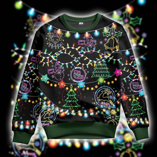 Bright Neon Lighting Ugly Christmas Sweater, Ugly Sweater 2023, Neon Lighting Sweater - Image 5