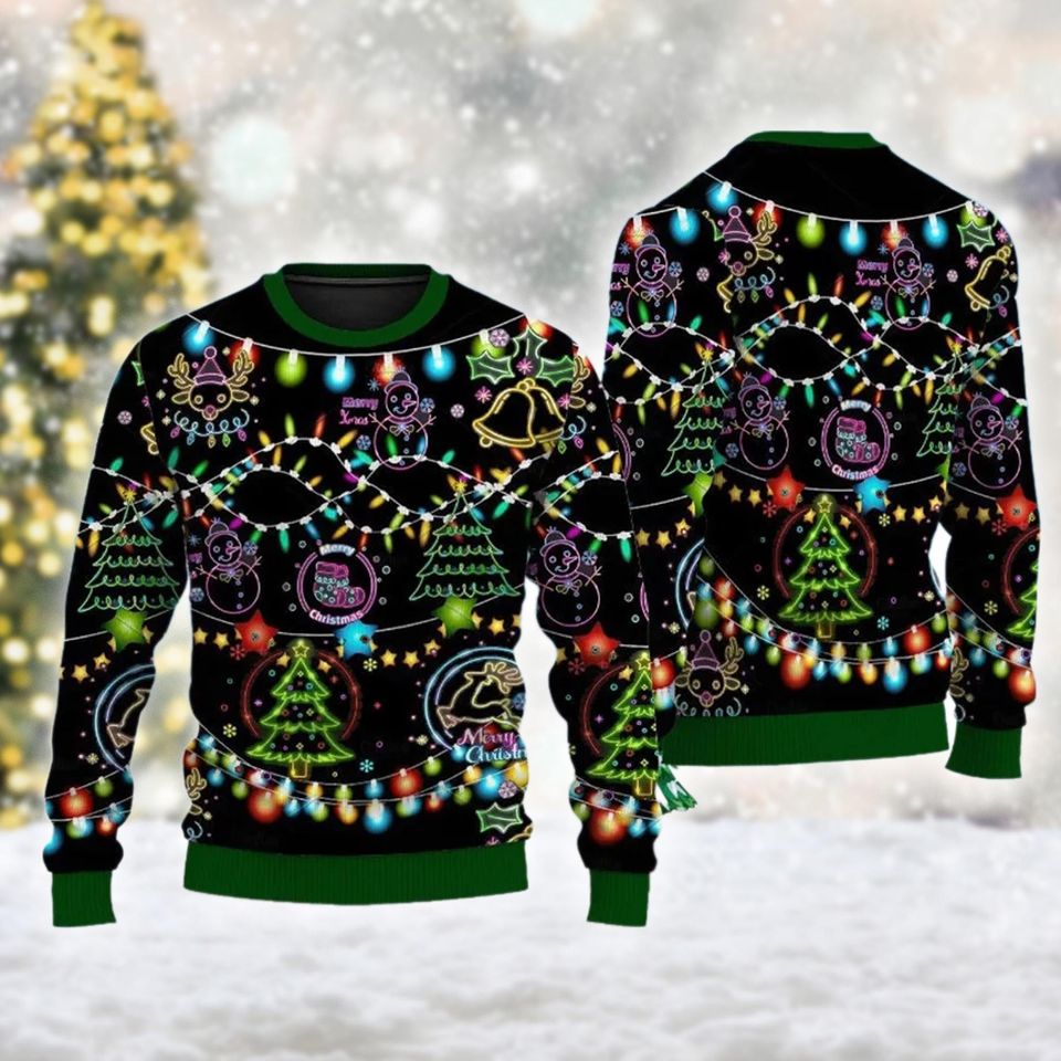 Bright Neon Lighting Ugly Sweater, Christmas Neon Lighting Sweatshirt, Santa Claus Xmas Holiday Party Shirt, Merry Christmas Shirt