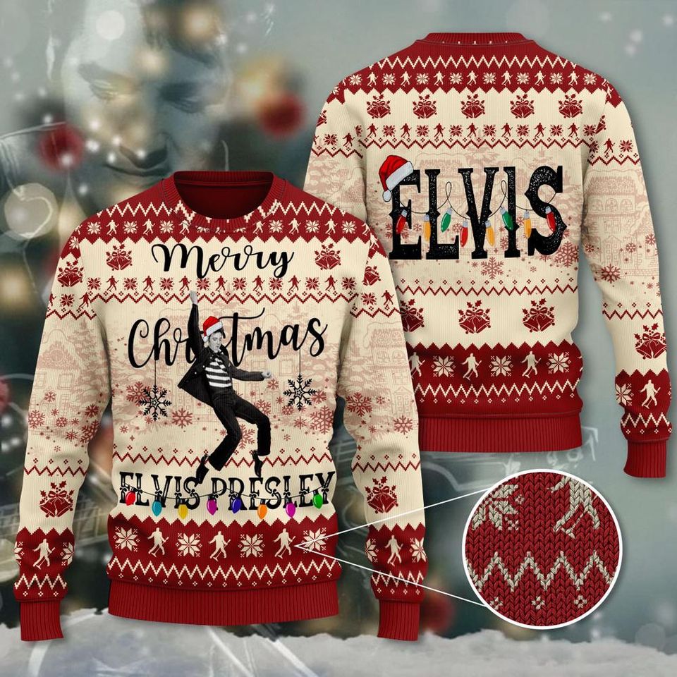 Bring The King Of Rock To Your Christmas With Elvis Presley 3D Ugly Sweater – Xmas Sweaters