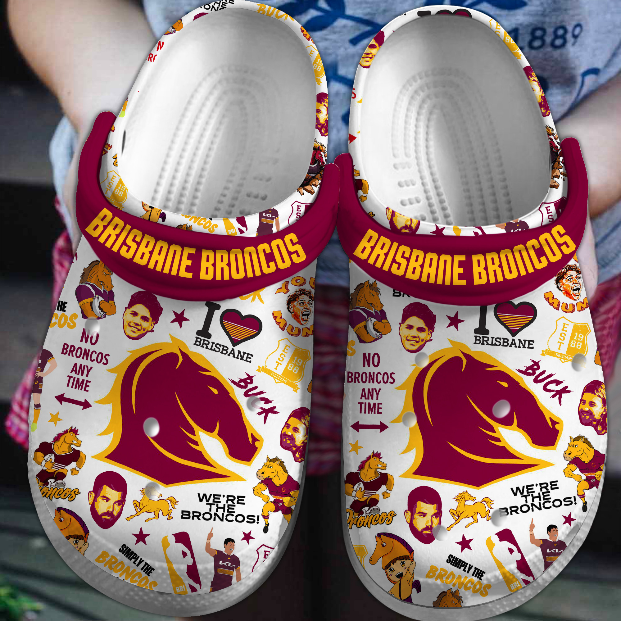 Brisbane Broncos NRL Sport Crocs Crocband Clogs Shoes Comfortable For Men Women and Kids