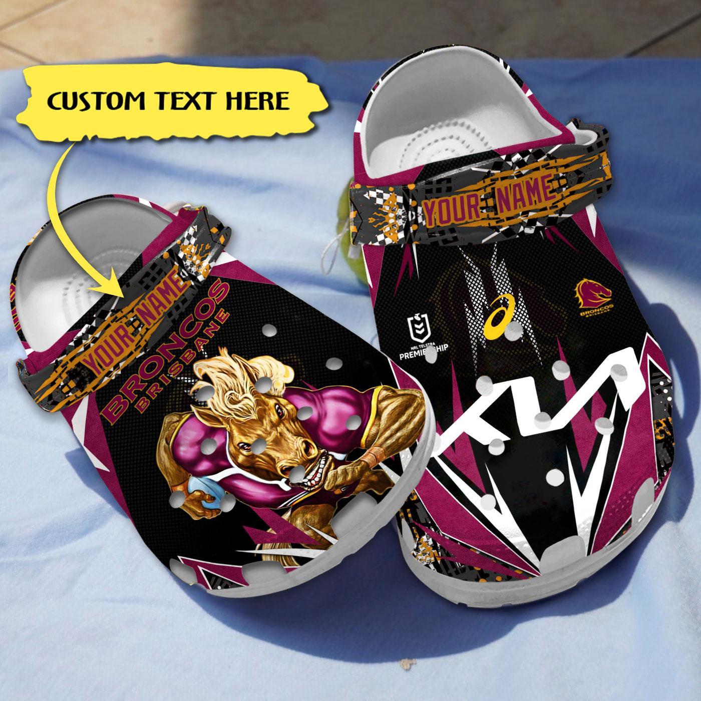 Brisbane Broncos NRL Sport Crocs Crocband Clogs Shoes Comfortable For Men Women and Kids