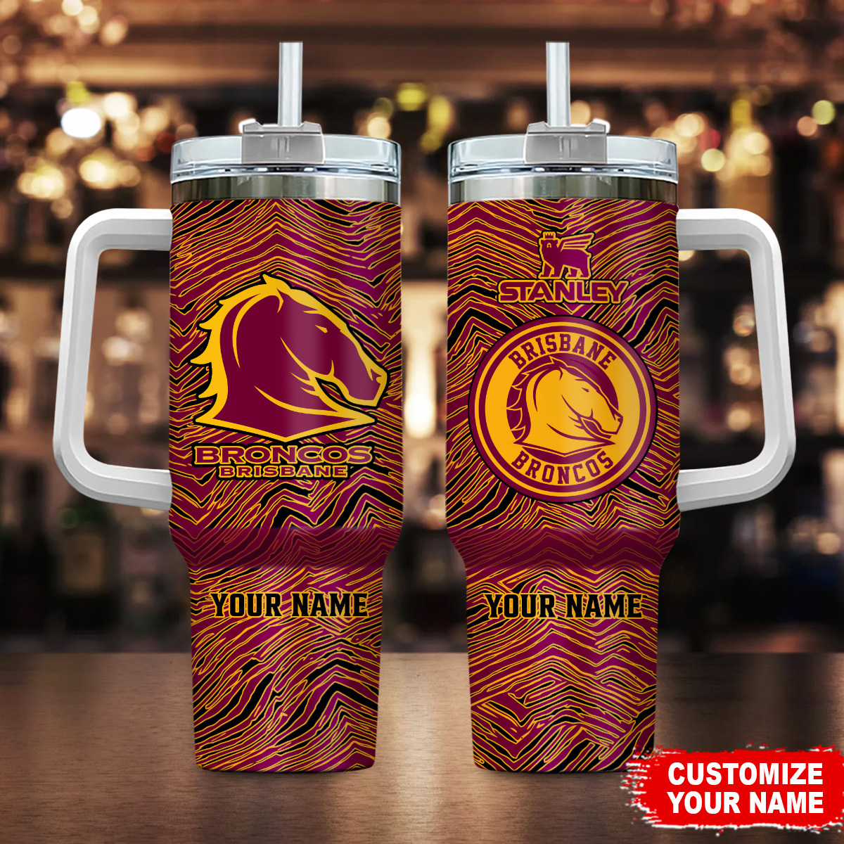 Brisbane Broncos NRL Zubaz Print Custom Stanley Cup 40 oz 30 oz Tumbler With HandleTVC2301181