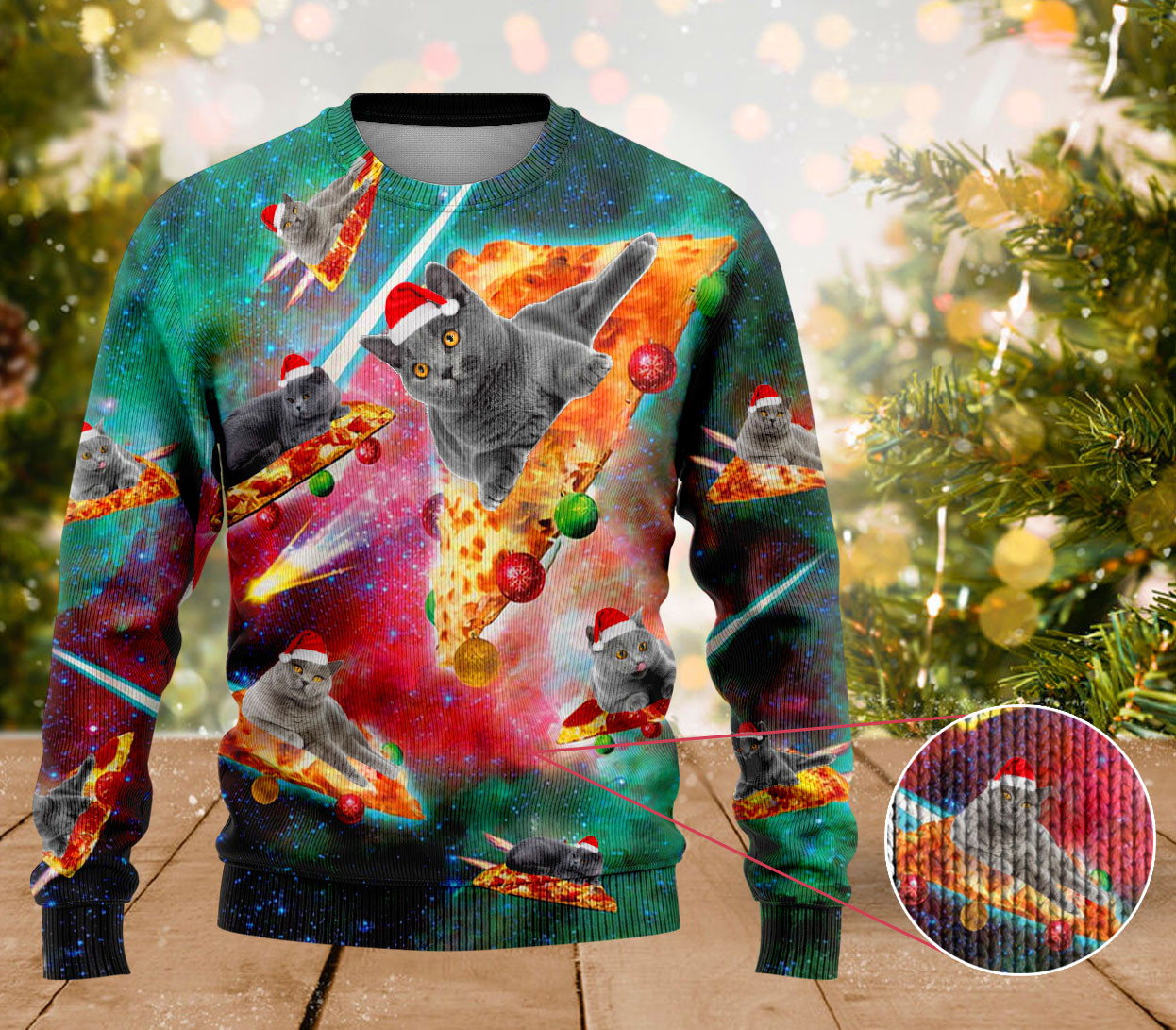 British Shorthai Cat Pizza Ugly Christmas Sweater Cat Lovers Funny Ugly Xmas Sweaters