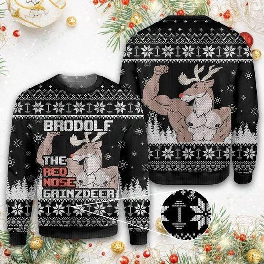 Brodolf The Red Nose Ugly Christmas Sweater Adult 3D Funny Matching for family